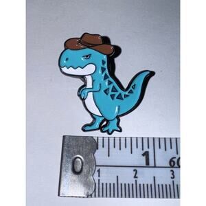 Blue dinosaur in cowboy hat pin brooch